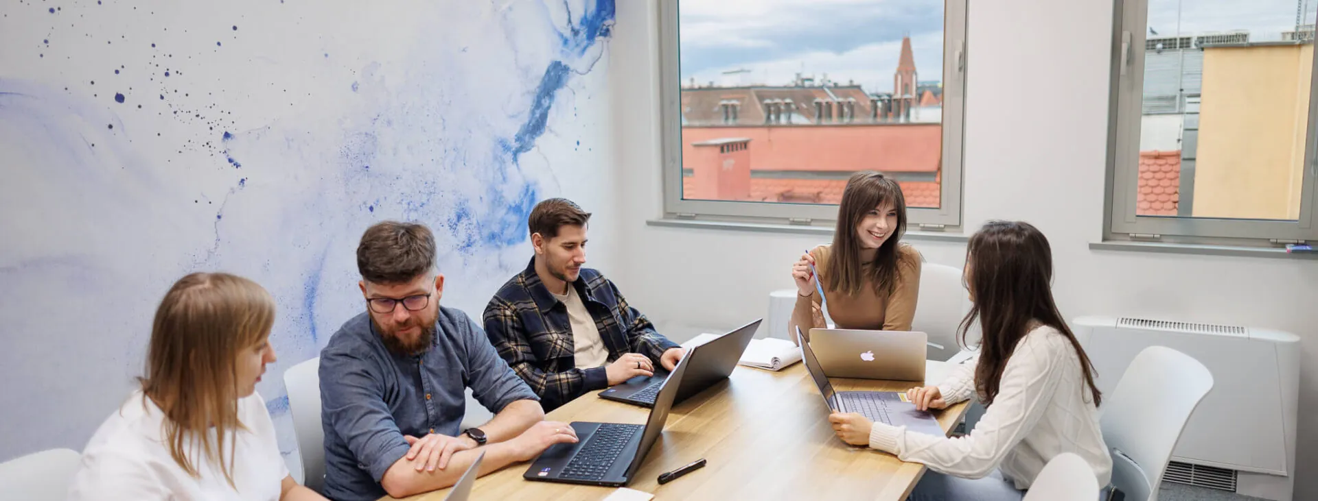 Employees working at computers